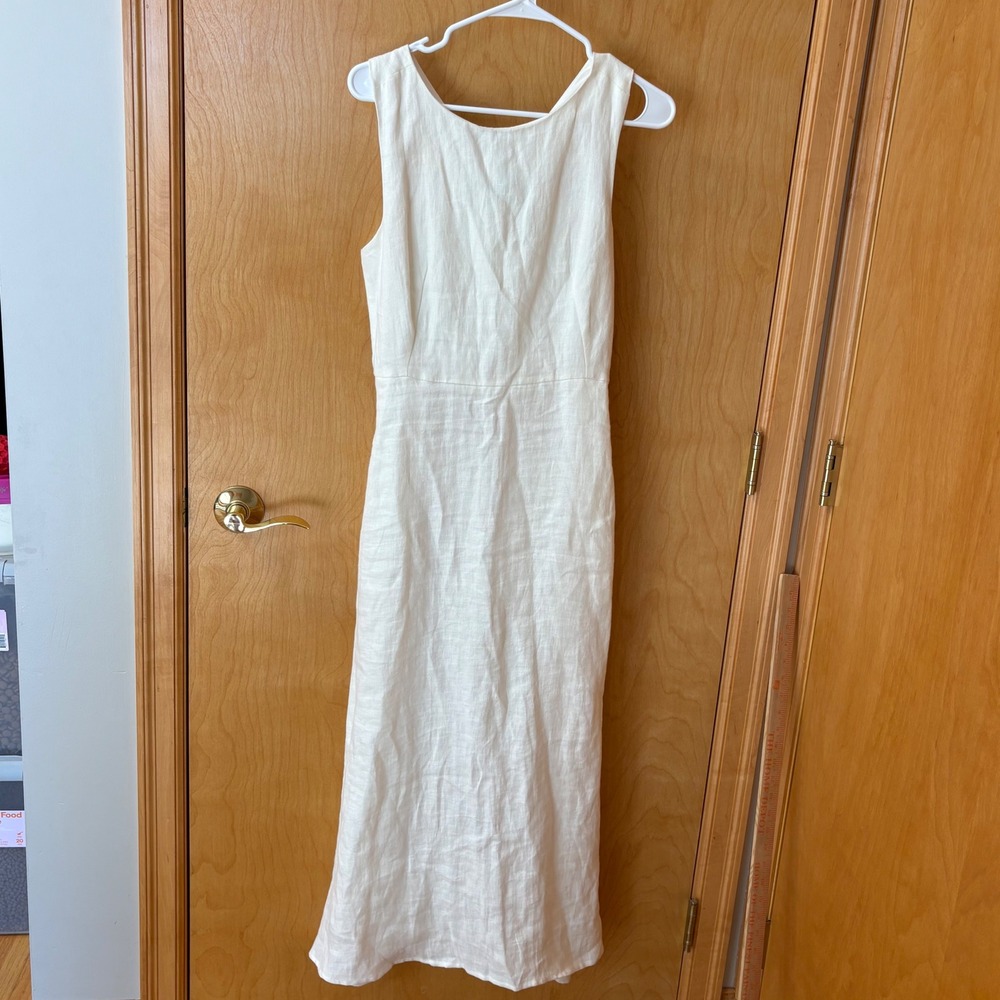 Weekend Max Mara Dress Women 4 White Linen Sleeveless Midi Side Zip Pockets